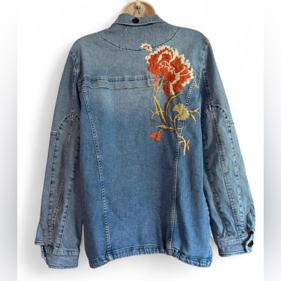 Pilcro Anthropologie Embroidered Floral Denim Utility Jacket Boho Small - Picture 2 of 6